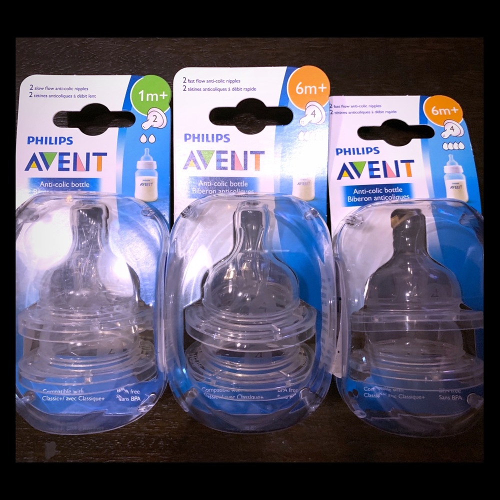 NWT 3 sets of 2 nipples: Avent 1m+ and 6m+